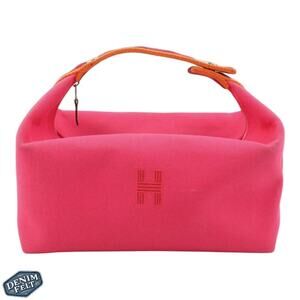 Hermès Hibiscus Pink Canvas Toile Bride-A-Brac Small Travel Case/Vanity Bag